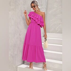 One Shoulder Ruffle Trim Dress